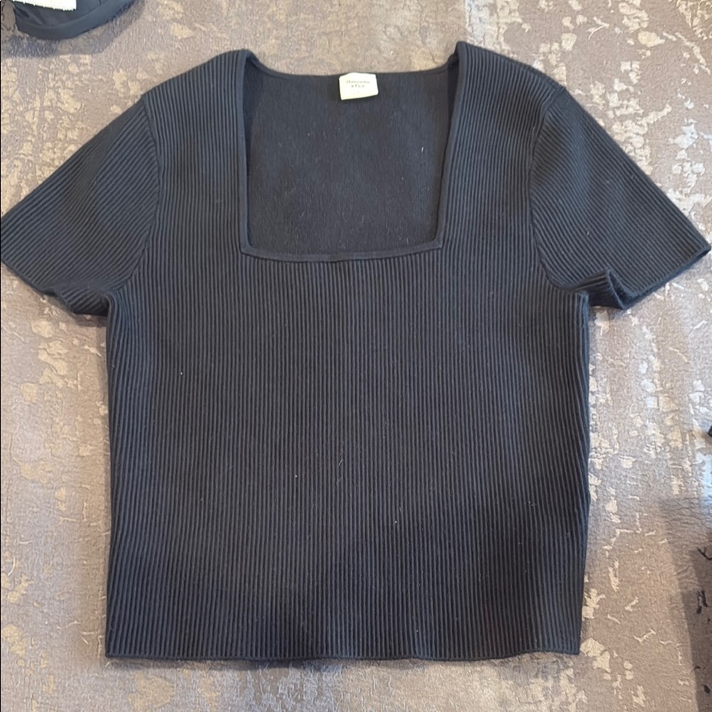 Black Ribbed Square Neck Top